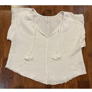 Joie Women's 100% Cotton Gauze Short Sleeve Blouse Sz L Minimalist Chic Comfort